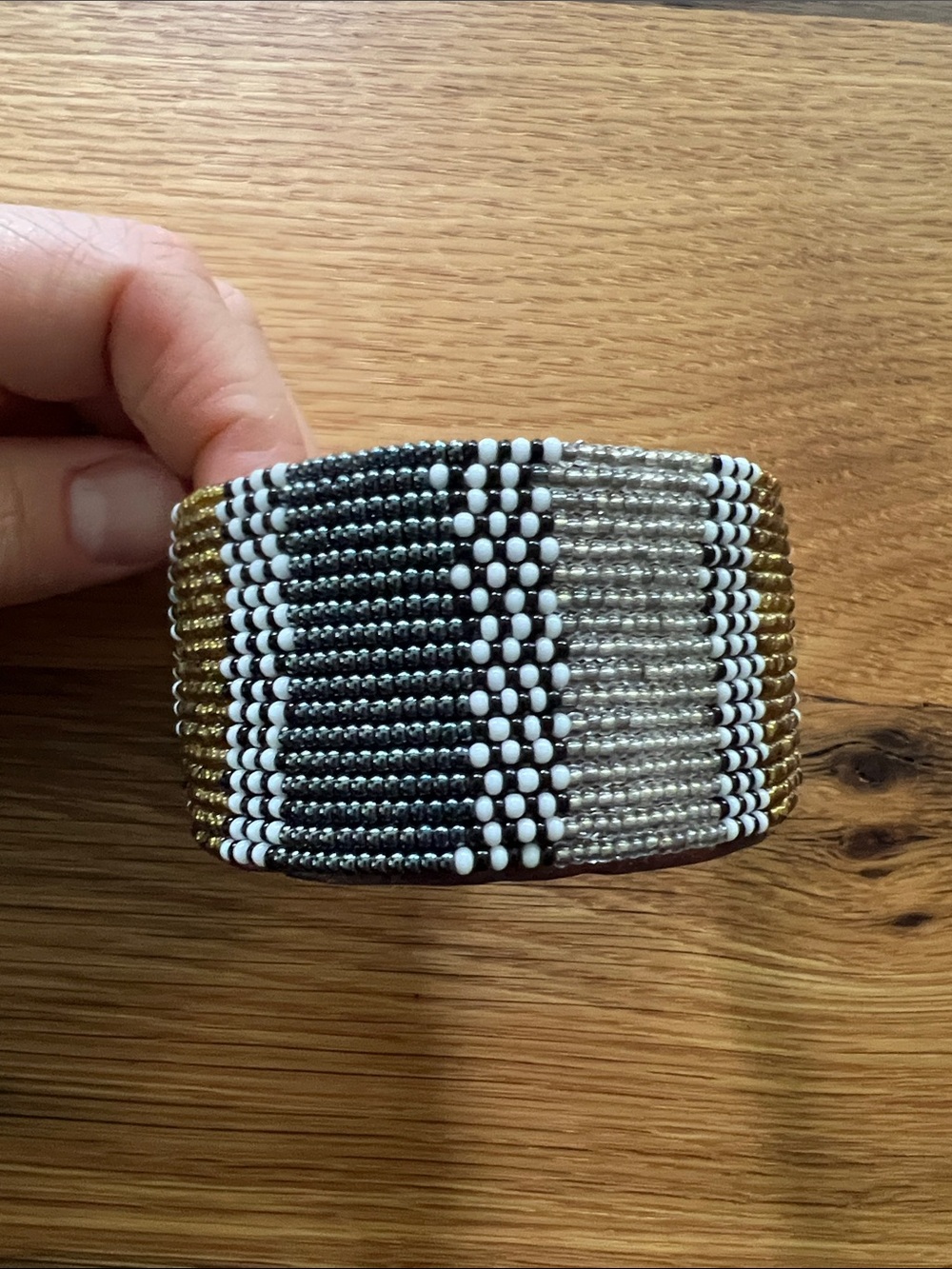 Beaded Cuff Bracelet - Navy, White, Gold